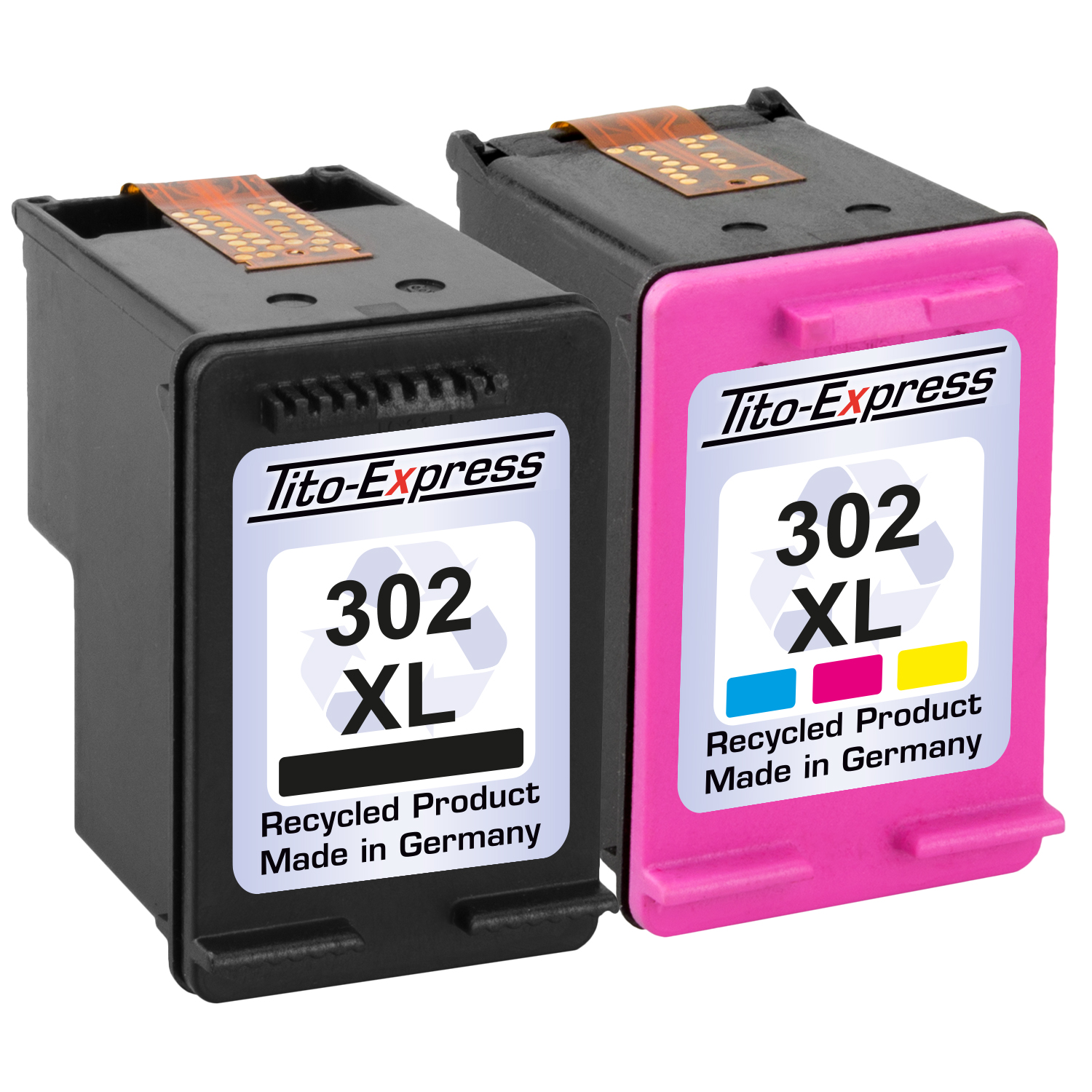 TITO-EXPRESS PLATINUMSERIE 2er Set XL HP Black, ersetzt (X4D37AE) Magenta, Cyan, Yellow Tintenpatronen 302