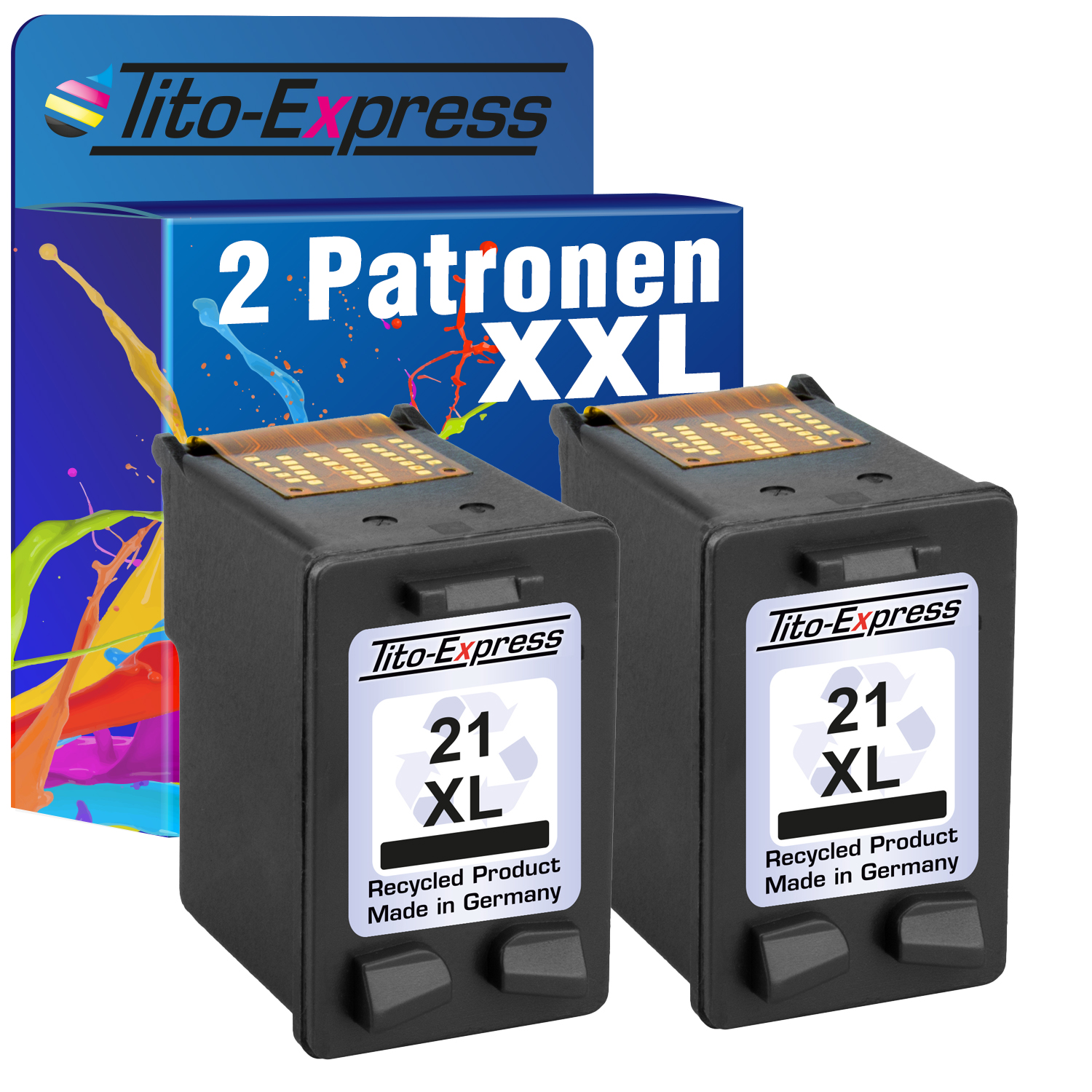 Set Black 2er TITO-EXPRESS PLATINUMSERIE (C9351CE) XL ersetzt HP Tintenpatrone 21