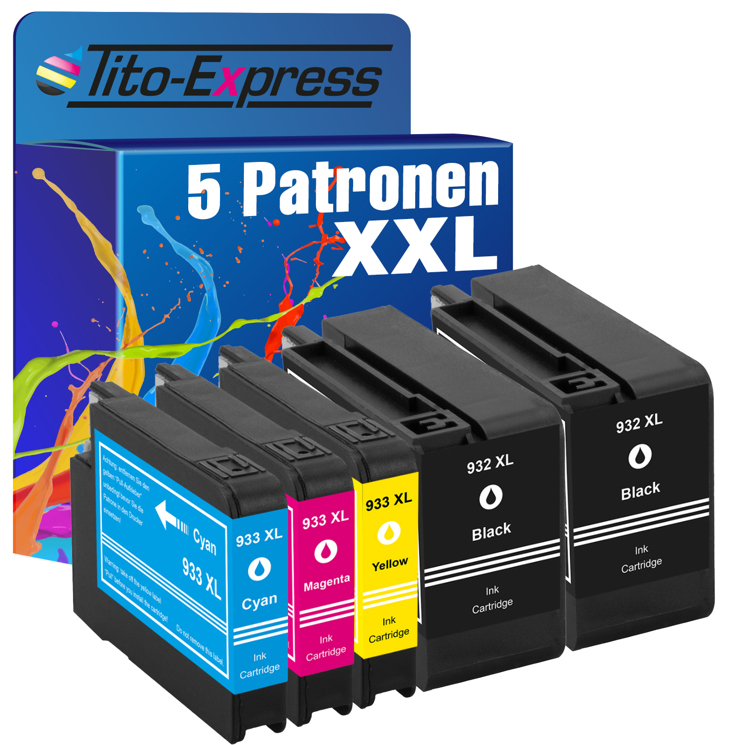 (C2P42AE) Tintenpatronen 5er Set ersetzt Magenta XL 932 TITO-EXPRESS Yellow, HP Cyan, & XL 933 Black, PLATINUMSERIE
