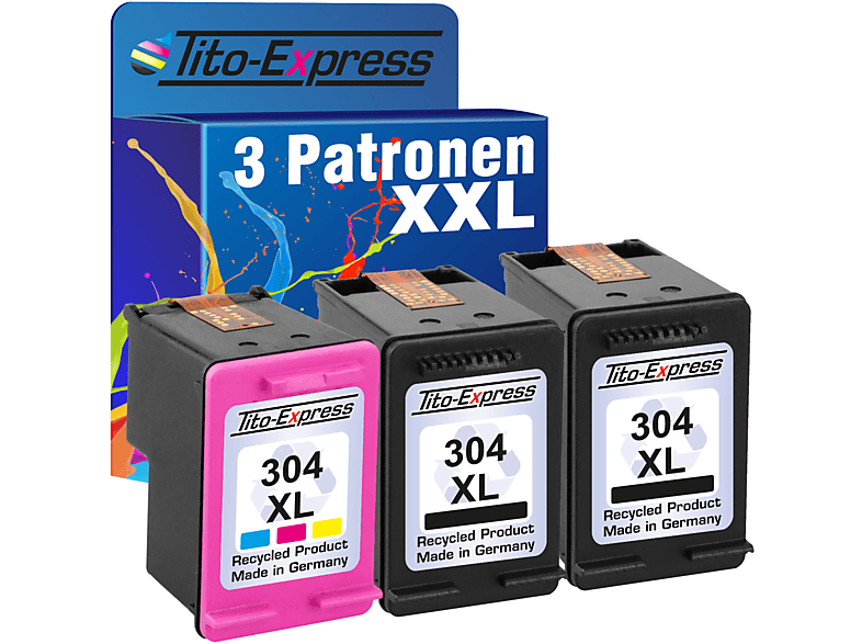 TITO-EXPRESS PLATINUMSERIE 3er Set ersetzt HP 304 XL Tintenpatronen Black, Cyan, Magenta, Yellow (3JB05AE)