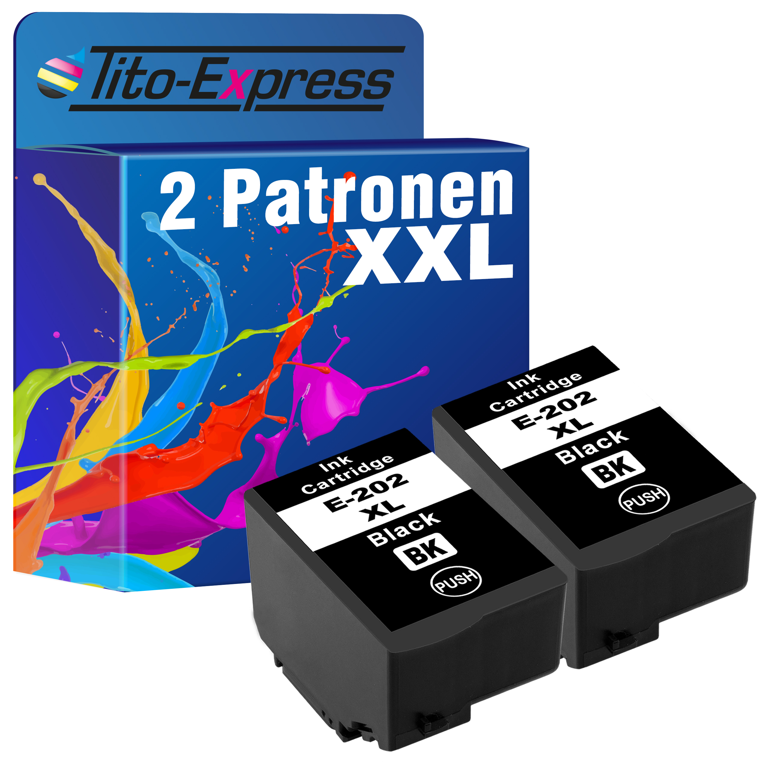 Epson 202 TITO-EXPRESS Patronen ersetzt PLATINUMSERIE Black (C13T02G14010) 2 Tintenpatronen XL