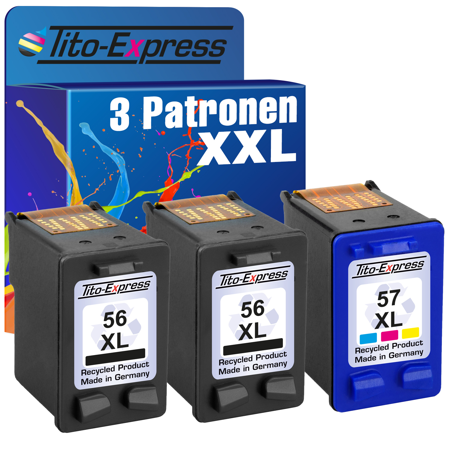Tintenpatronen Magenta, & TITO-EXPRESS HP XL Set Black, Yellow ersetzt 56 Cyan, (SA342AE) PLATINUMSERIE 57 XL 3er
