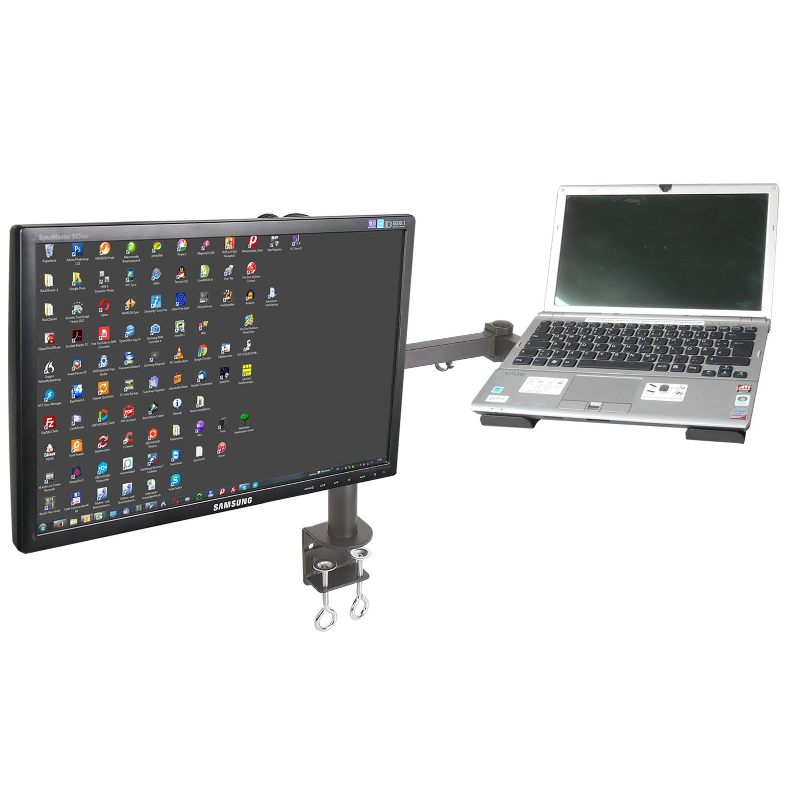 DRALL INSTRUMENTS Doppelarm Monitortischhalterung mit Modell: Erweiterung Notebook LT5-IP3B Laptop Tischhalterung Ablage-Platte