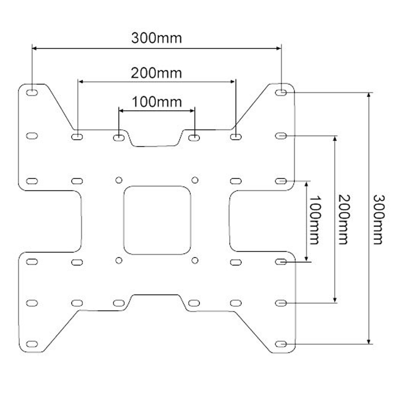 Diagramm einer Halterung mit Millimeter-Maßen, auf weißem Hintergrund.