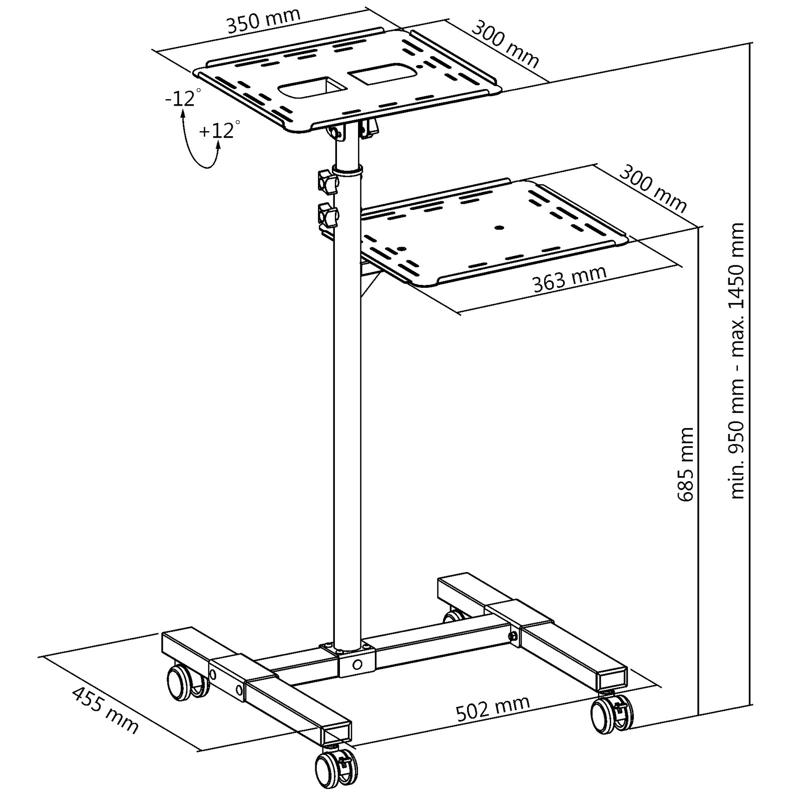 DRALL INSTRUMENTS Beamer- und für Rollbarer höhenverstellbar - neigbar Laptop mit LB9 Projektorwagen für Projektor Modell: Beamer Overhead-Projektortisch - Laptop Beamer Ablage