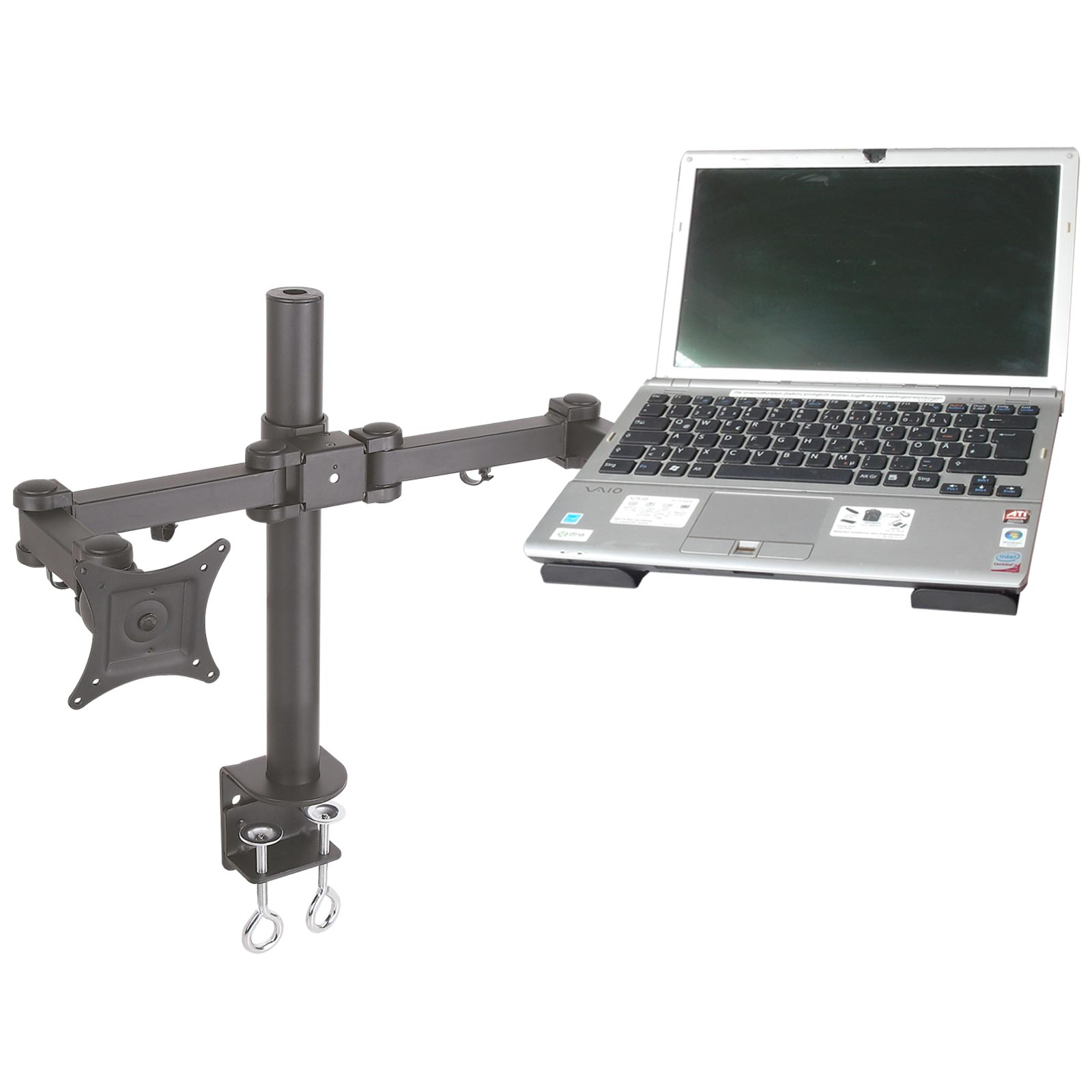 DRALL INSTRUMENTS LT5-IP3B Monitortischhalterung Doppelarm Modell: Tischhalterung Erweiterung Notebook mit Ablage-Platte Laptop