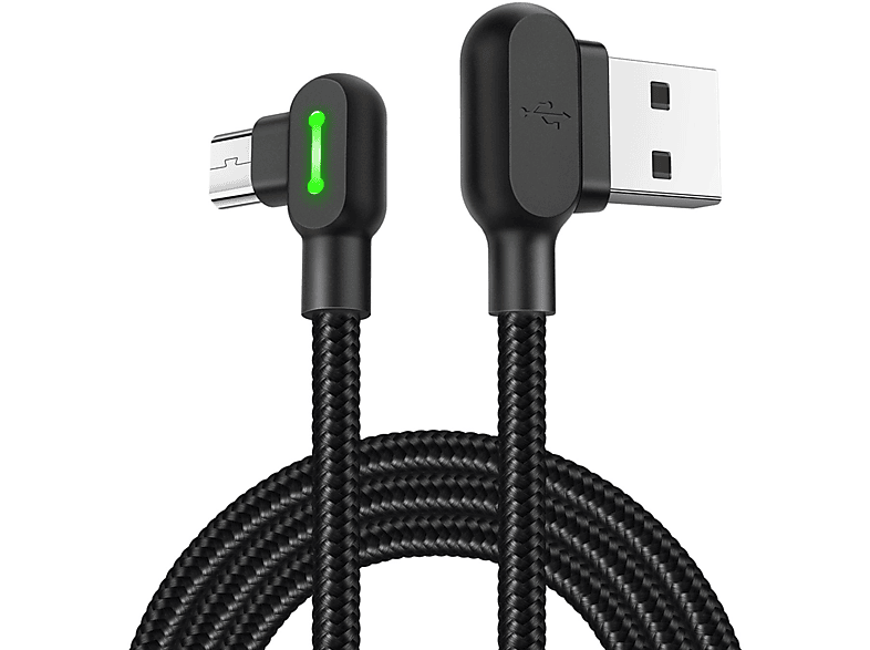 MCDODO 1,2m LED-Licht 2A Datenkabel, 90° USB geflochten Micro L-Form Ladekabel, Schwarz