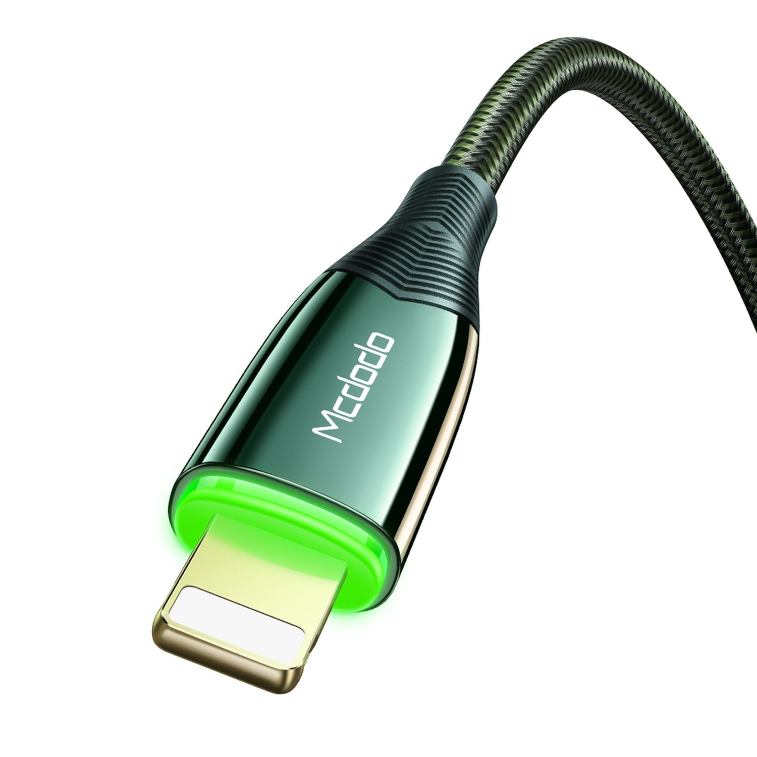 MCDODO 1,2m 3A 1,2 m, (iOS) Grün LED OFF iPhone geflochten, Auto Ladekabel, Shark Lightning Licht