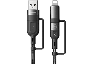 MCDODO 60W 4in1 Micro USB & USB Typ C & iPhone Lightning (iOS) Datenkabel, Ladekabel, Schwarz