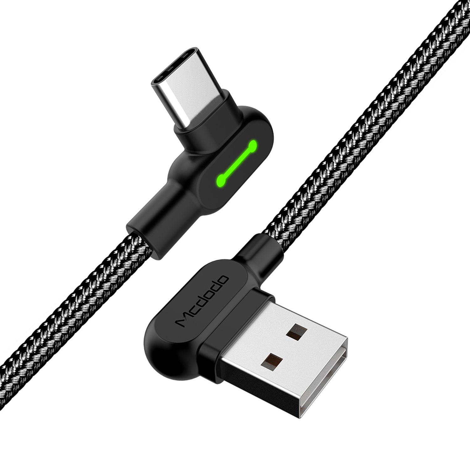 MCDODO 1,8m 90° L-Form auf Schwarz USB-A Ladekabel, Datenkabel, USB C geflochten Typ
