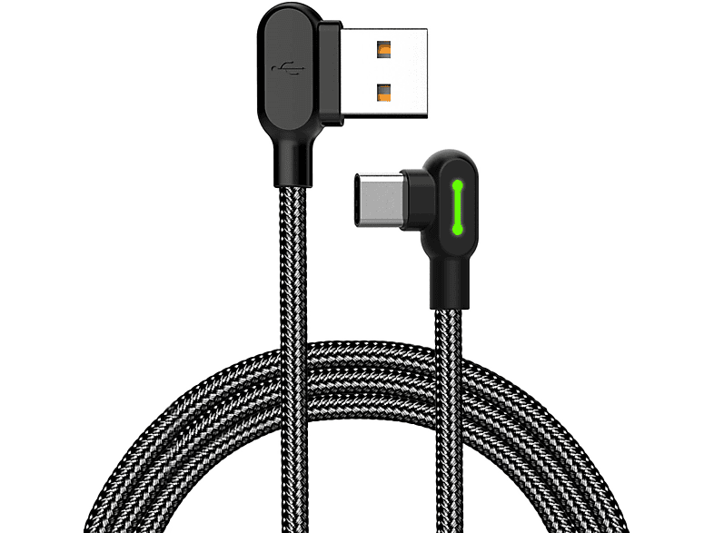 MCDODO 1,8m 90° L-Form USB-A auf USB Typ C geflochten Datenkabel, Ladekabel, Schwarz | Handy Kabel & Adapter