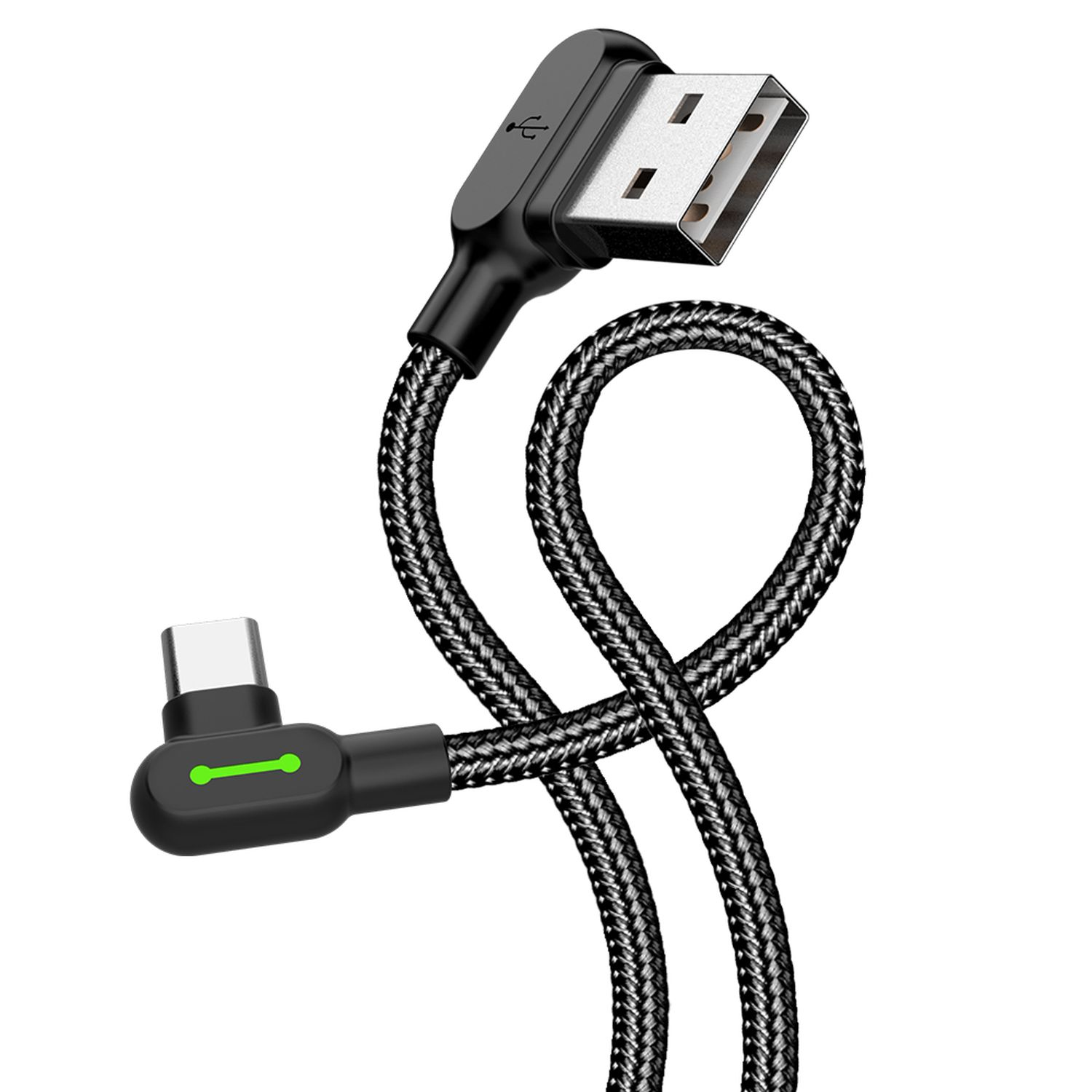MCDODO 1,2m 2A L-Form C Typ USB Ladekabel, Schwarz 90° Datenkabel, geflochten LED-Licht