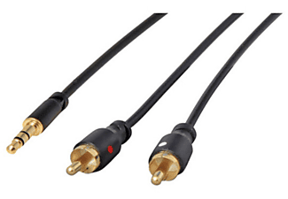 KABELBUDE 3,5mm Mini-St. -  2x Cinchstecker Rund sw, 1,5m Handy Audio Kabel