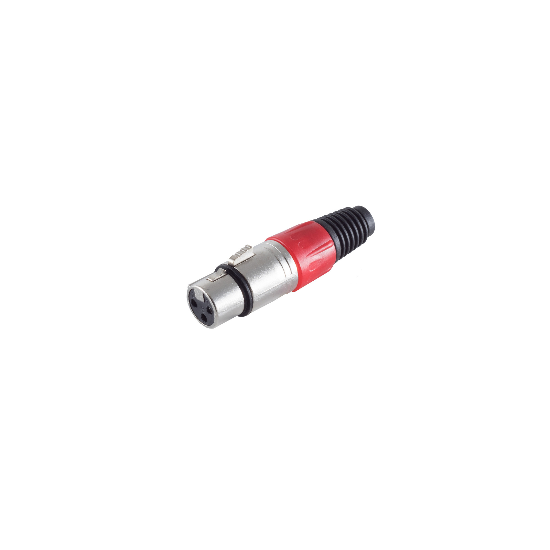 Schwarzer und roter XLR-Stecker. Es dient zum Anschließen von Audiogeräten.