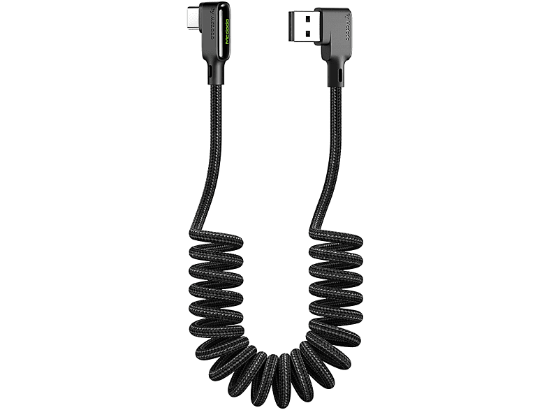 MCDODO Spiralkabel 3A USB-A auf USB Typ C 1,8m Datenkabel QC 4.0, Ladekabel, 1,8 m, Schwarz | Handy Kabel & Adapter