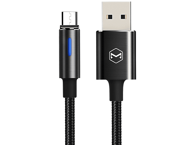 MCDODO 1,5m Micro USB mit aut. Abschaltung LED QC3.0 geflochten Datenkabel, Ladekabel, 1,5 m, Schwarz