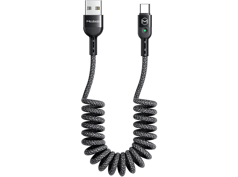 Ladekabel, Schwarz m, 1,8 Spiralkabel C Datenkabel, bis 2A 1,8m USB Omega auf USB-A denhbar MCDODO Typ