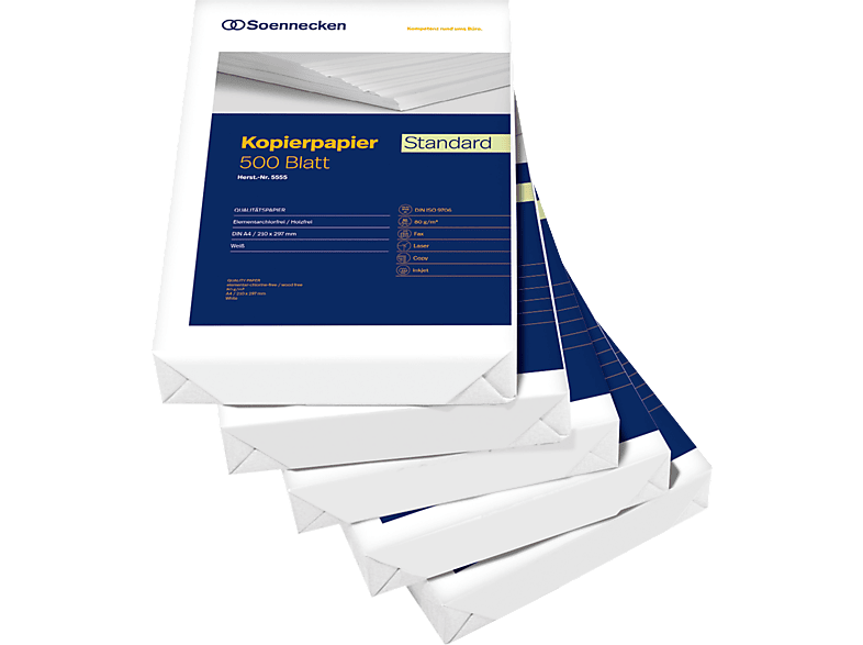 SOENNECKEN Kopierpapier Standard 5555 DIN A4 80g weiß 500 Bl./Pack. Kopierpapier A4 1 Packung