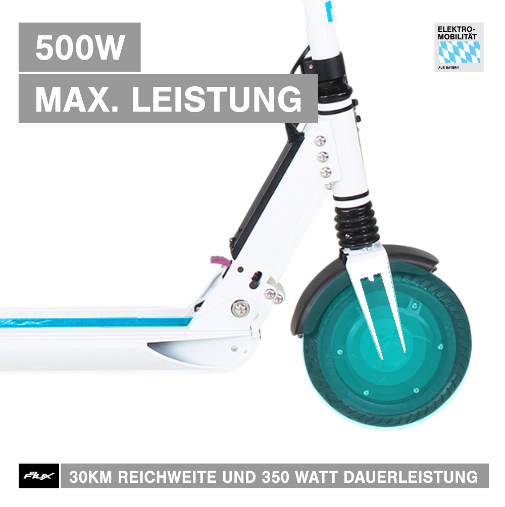 EFLUX Lite Weiß/Türkis) E-Scooter One Zoll, (8