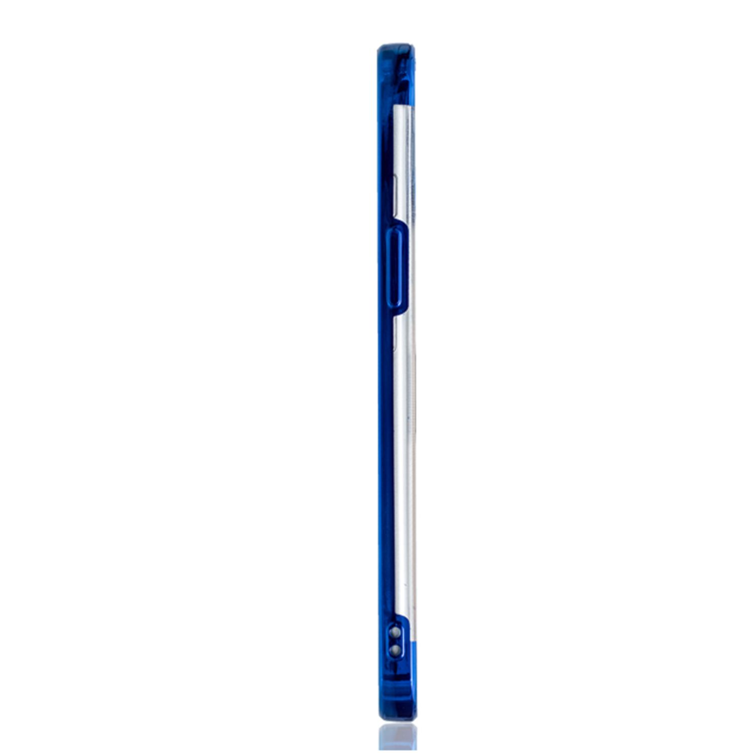 Seitenprofil einer blauen Handyhülle, die ihr schlankes Design zeigt.