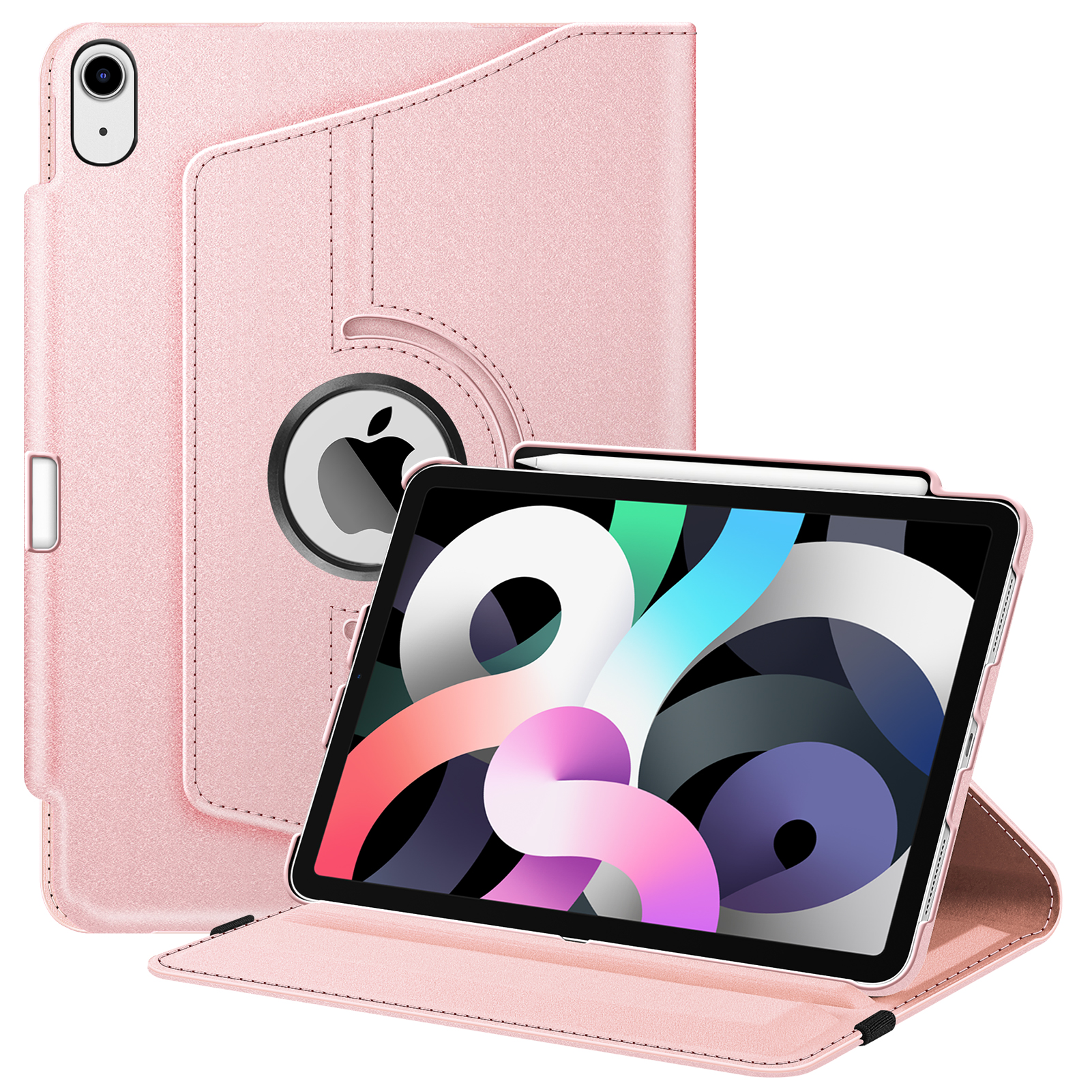 Rosa Tablet in einer rosa Hülle. Die Hülle ist geöffnet und zeigt den Bildschirm.