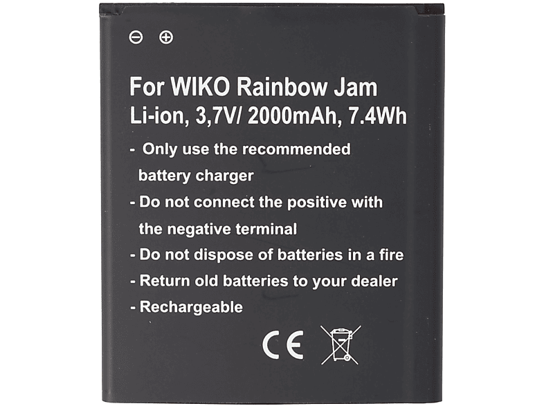 Rainbow x Jam, Rainbow Wiko Lithium-Ionen Li-Ion Wiko mAh Akku 5222, für Handy-Akku, Akku 2000 Jam passend - 4,7mm 70,0 4G, ACCUCELL 60,2 x