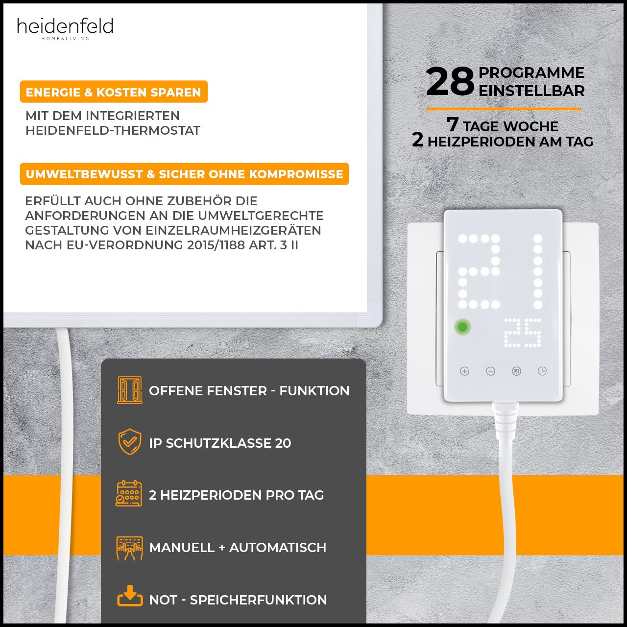 HEIDENFELD HF-HP105 Watt, 10 Raumgröße: (400 m²) Strand1 Infrarotheizung