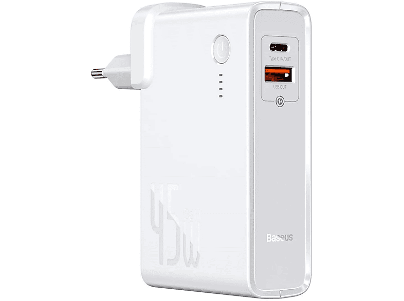 BASEUS 45W 2-Fach USB Netzteil inkl. 10000mAh Powerbank Ladegerät Universal, Weiß