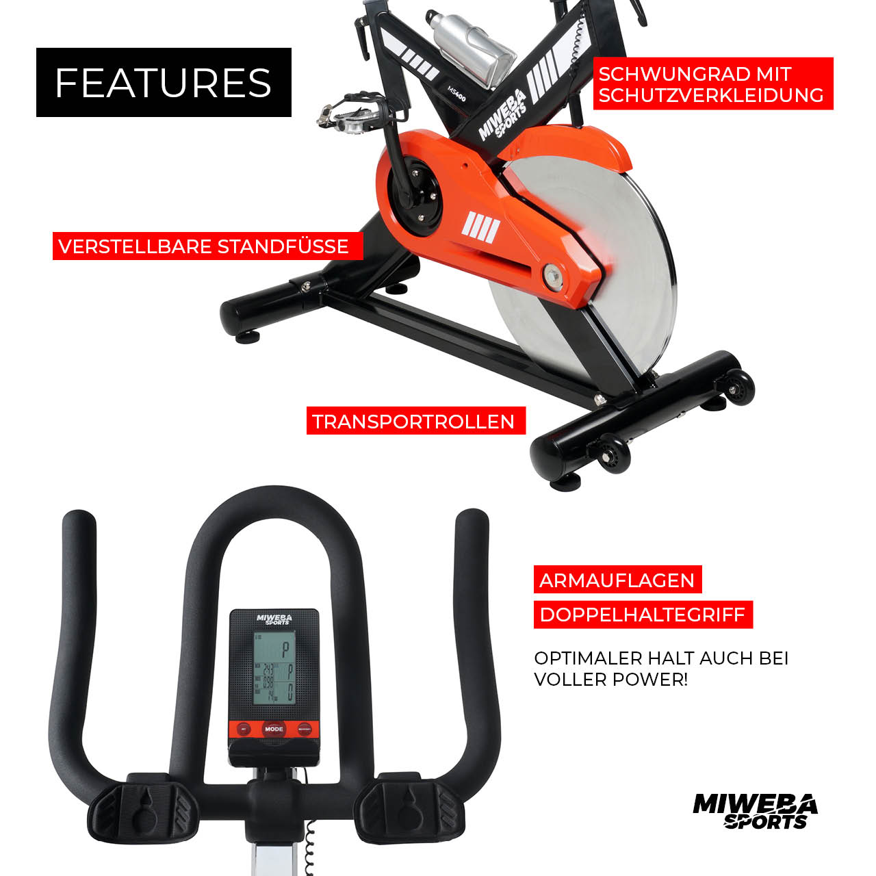 MIWEBA SPORTS Heimtrainer MS400 Indoor Cycle, Indoor Cycle, Fitnessfahrrad, schwarz Speedbike