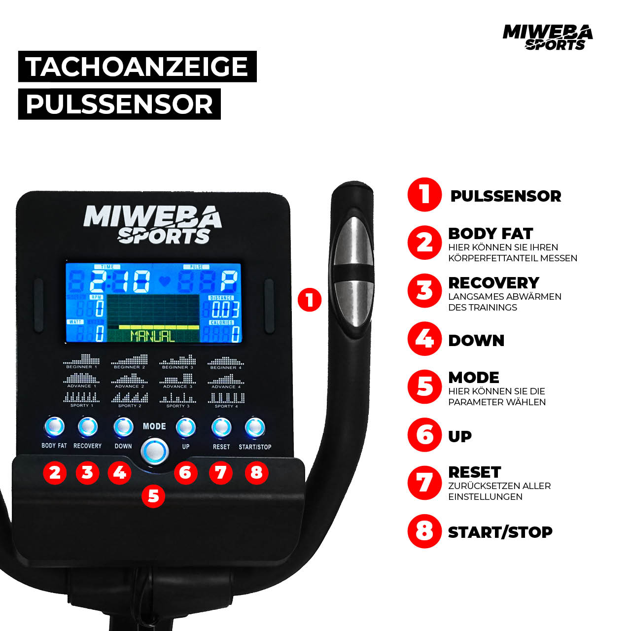 MIWEBA SPORTS Heimtrainer MC300 rot schwarz Stepper Crosstrainer