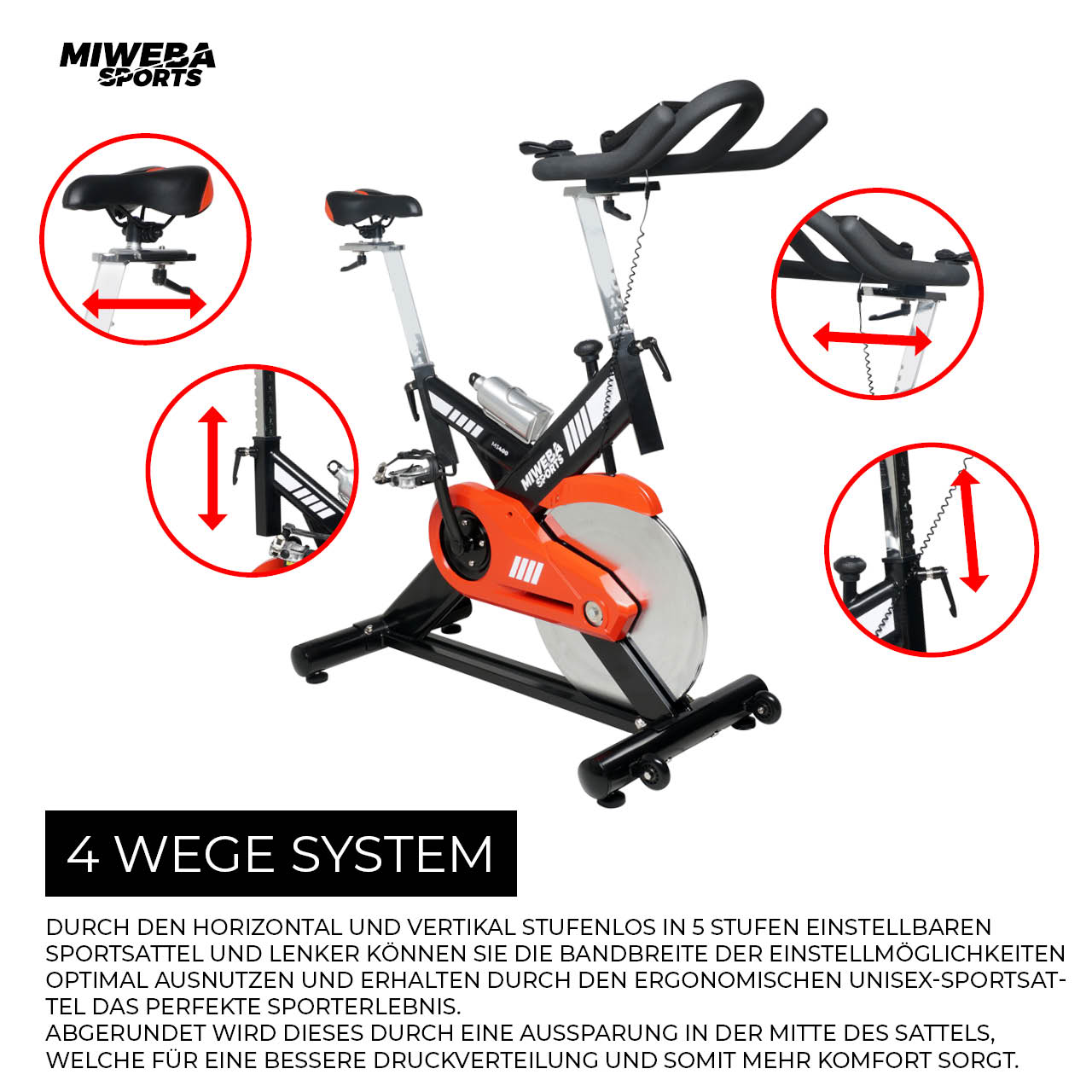 MIWEBA SPORTS Heimtrainer MS400 Indoor Cycle, Indoor Cycle, Fitnessfahrrad, schwarz Speedbike