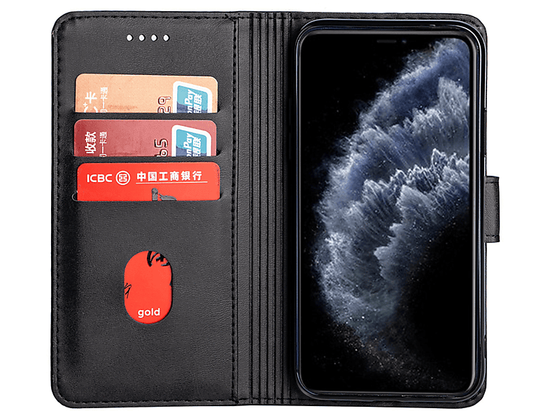 HBASICS Handyhülle für Samsung Galaxy A7 2019 / A70, Bookcover, Samsung, Samsung Galaxy A7 2019 / A70, Schwarz