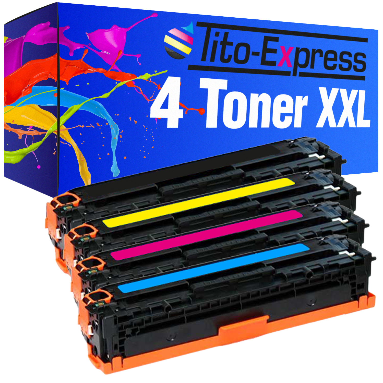 TITO-EXPRESS HP Toner cyan, magenta, CB541A (CB540A CB543A) CB542A PLATINUMSERIE Toner black, yellow 125A ersetzt 4