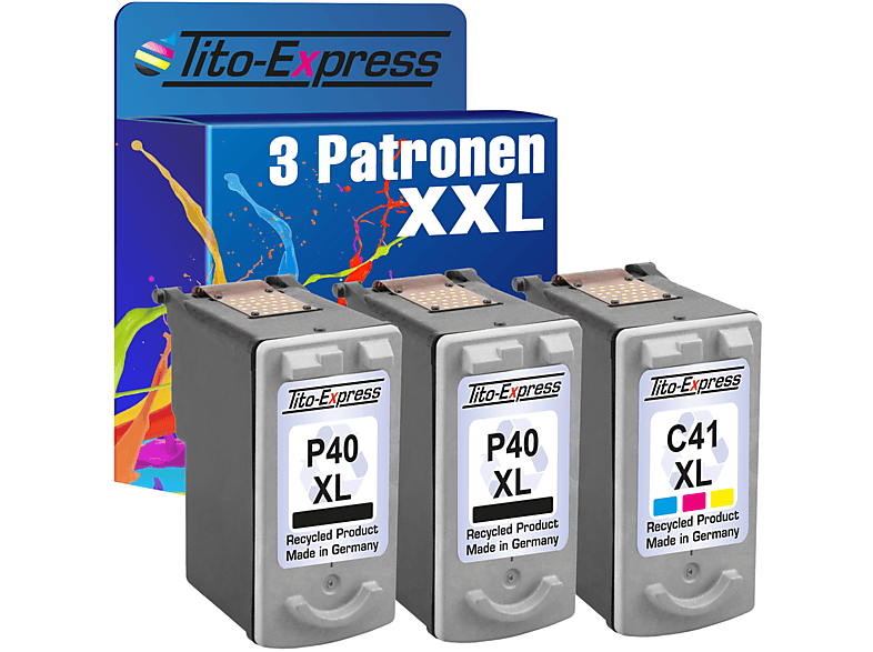 TITO-EXPRESS PLATINUMSERIE 3er Set Tintenpatronen CL-41 ersetzt Yellow Black, XL PG-40 XL Cyan, Canon (615B043) Magenta