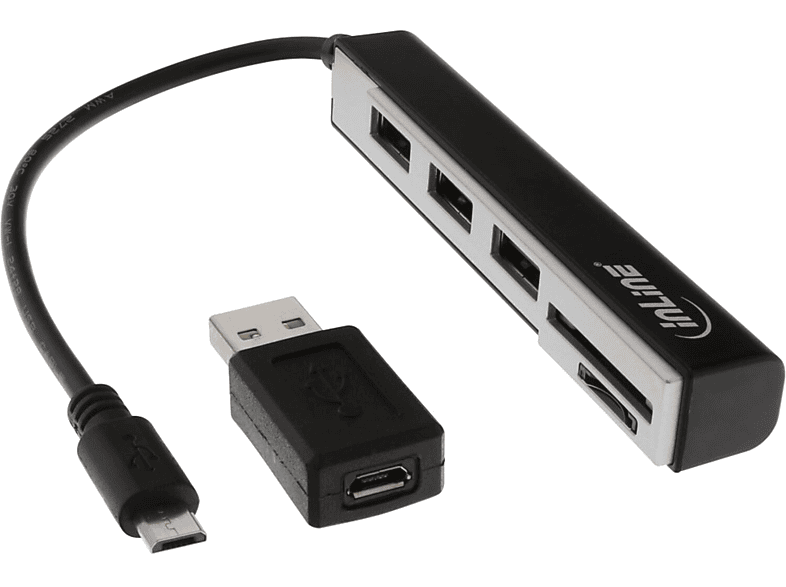 INLINE InLine® USB OTG Cardreader & 3-fach USB 2.0 Hub, für SDXC und mit / USB OTG, mehrfarbig