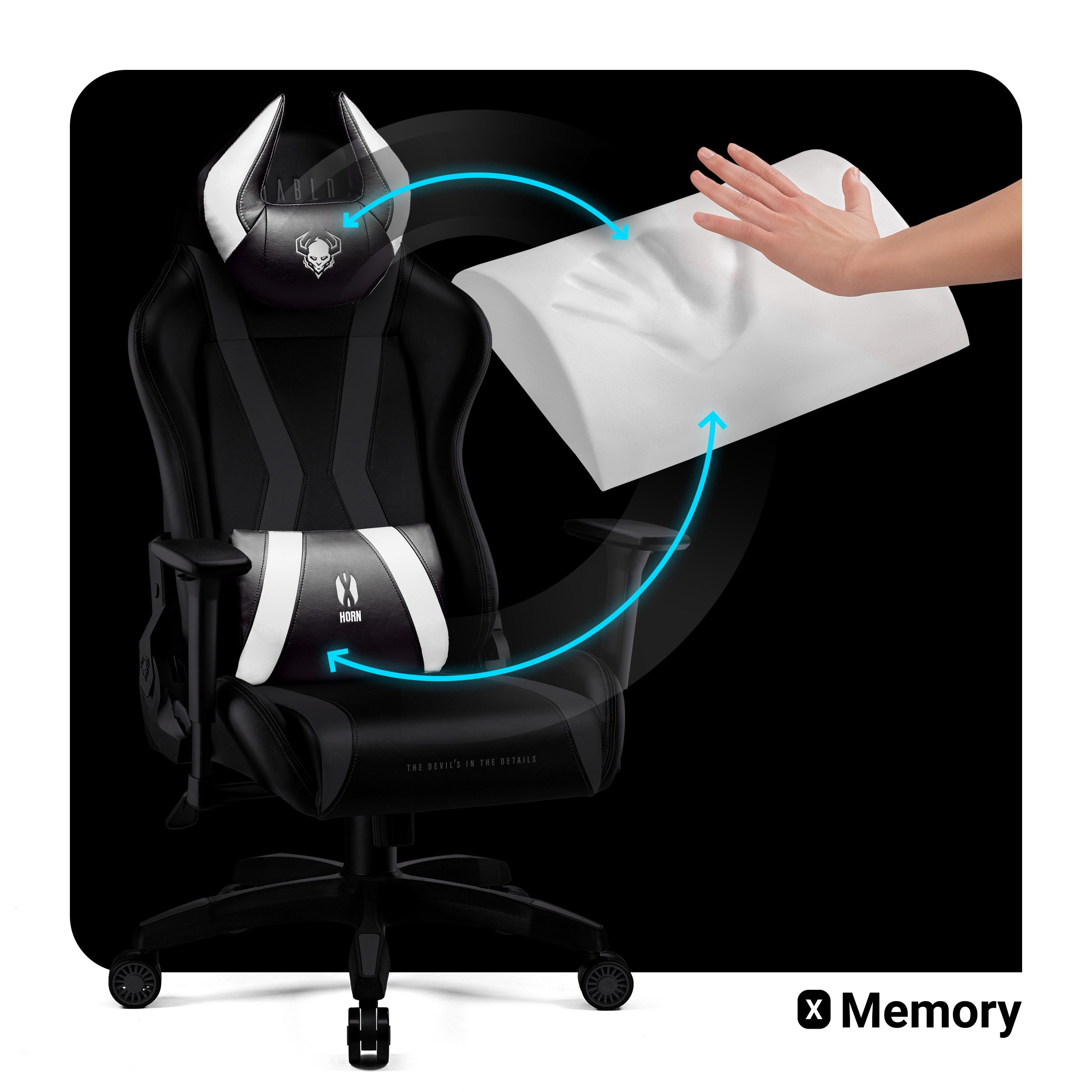 Gaming 2.0 black/white CHAIRS NORMAL Chair, GAMING X-HORN DIABLO STUHL