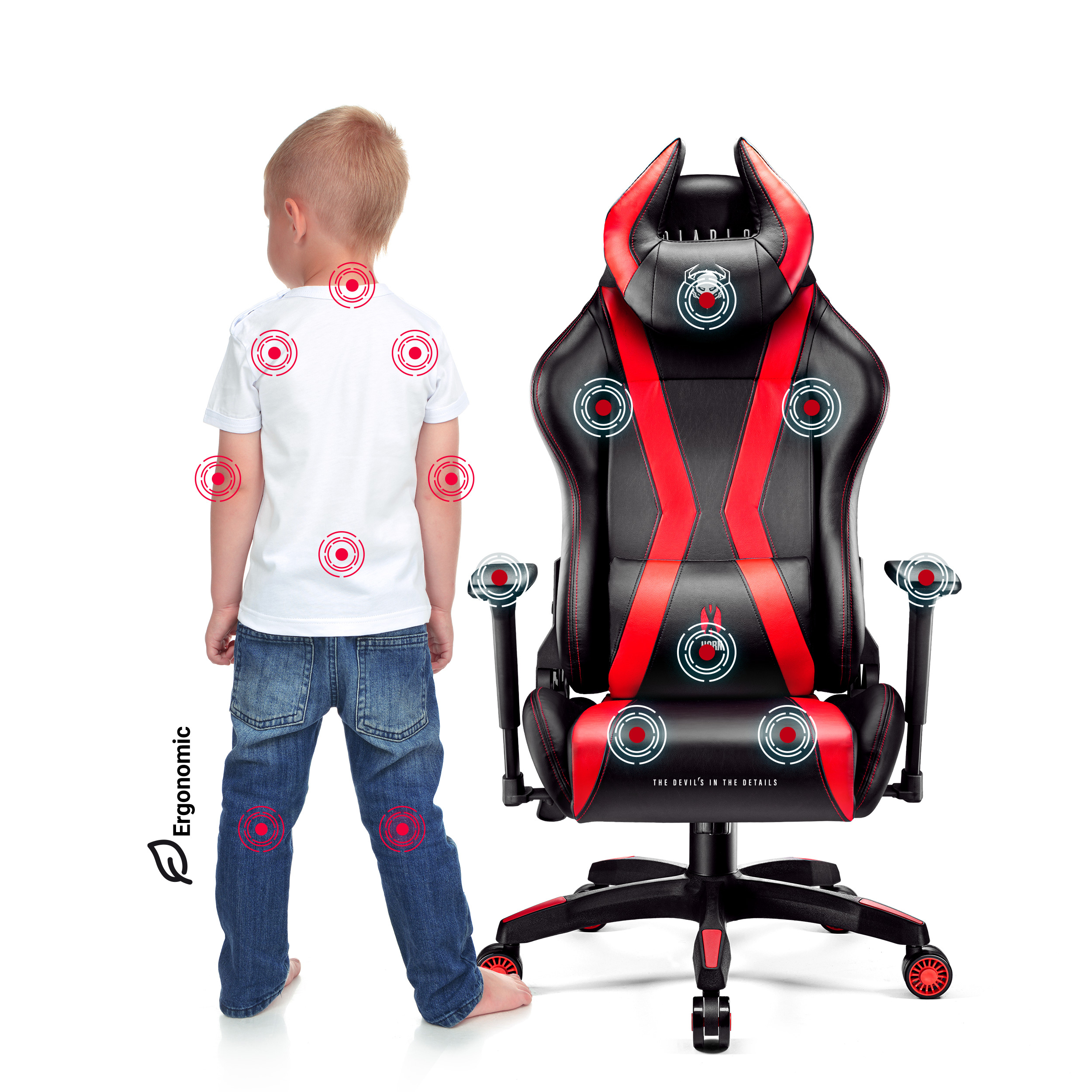 DIABLO CHAIRS GAMING STUHL X-HORN black/red Gaming KIDS Chair, 2.0