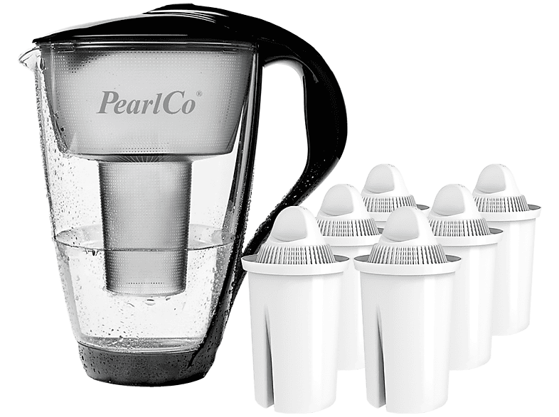 Universal 6 Wasserfilter PEARLCO inkl. Glas-Wasserfilter Filterkartuschen schwarz