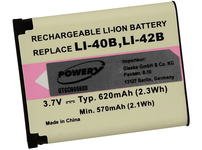 POWERY Akku für Olympus Typ Li42B Li-Ion Akku, 3.7 Volt, 620mAh ...