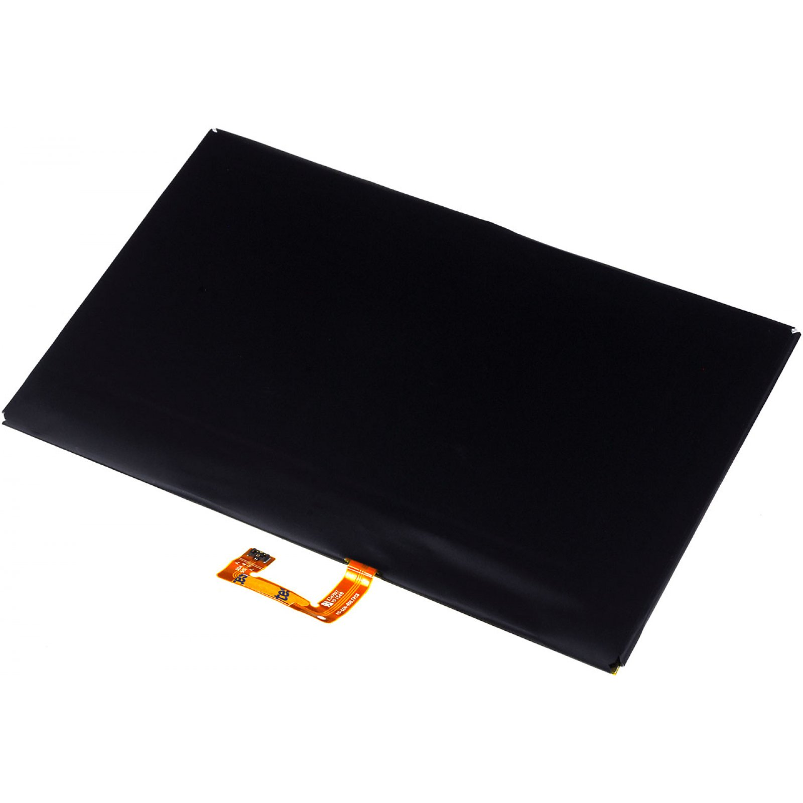 Batería rectangular negra con un pequeño conector. La batería tiene una superficie plana.