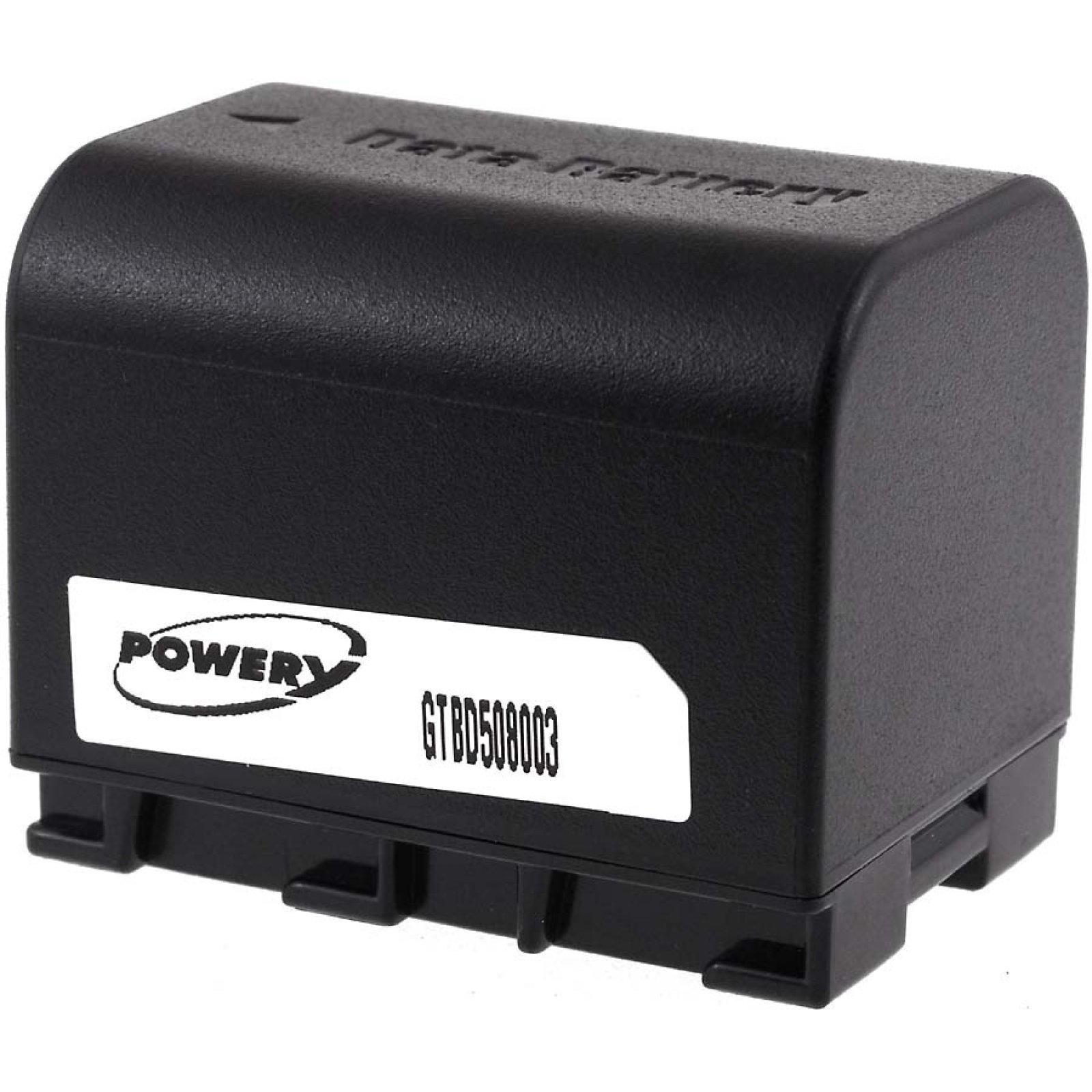 Paquete de baterías negro con una etiqueta blanca y el logotipo 'POWERY'.