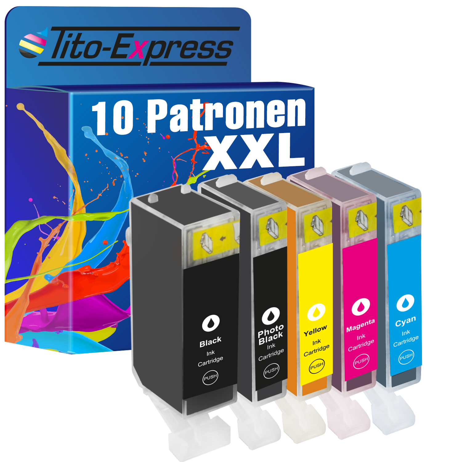 TITO-EXPRESS PLATINUMSERIE 10er Set Canon Magenta, Cyan, Black, CLI-526 (4540B017) Yellow & PGI-525 ersetzt Tintenpatronen Photoblack