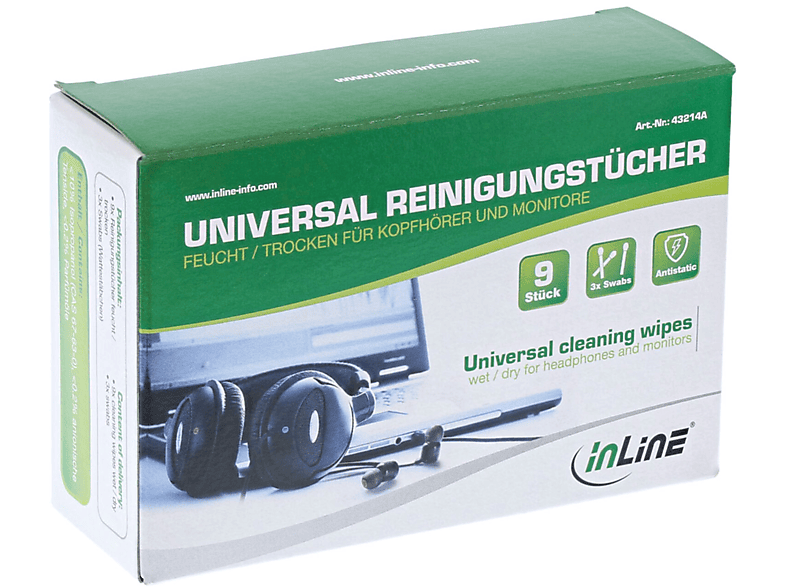 INLINE InLine® Universal Reinigungstücher nass/trocken für Kopfhörer und Reinigung