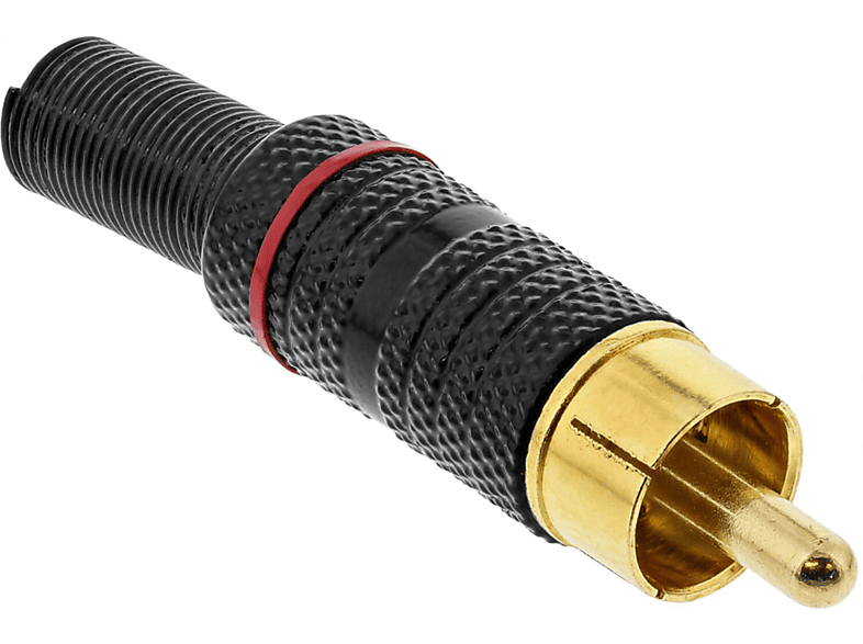 INLINE InLine® Cinchstecker Lötversion, Metall schwarz, Ring rot, für 6mm Konfektion / Bauteile