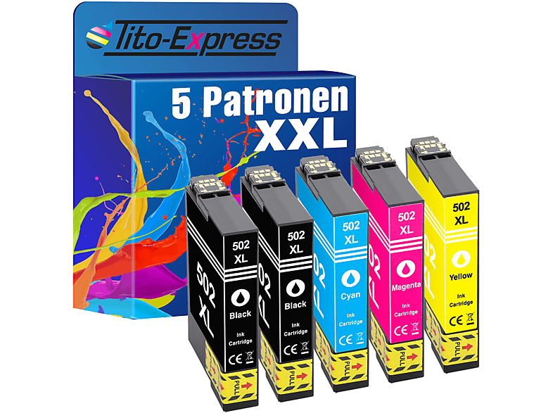 TITO-EXPRESS PLATINUMSERIE 5er Set ersetzt Tintenpatronen 502 Magenta, Yellow XL Black, (C13T02W64010) Cyan, Epson