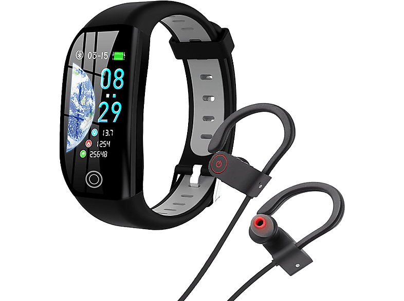 LOOKIT FITpro Active Gr + U8 In Ear Kopfhörer Sportuhren Silikon, Grau | Wasserdichte Smartwatches
