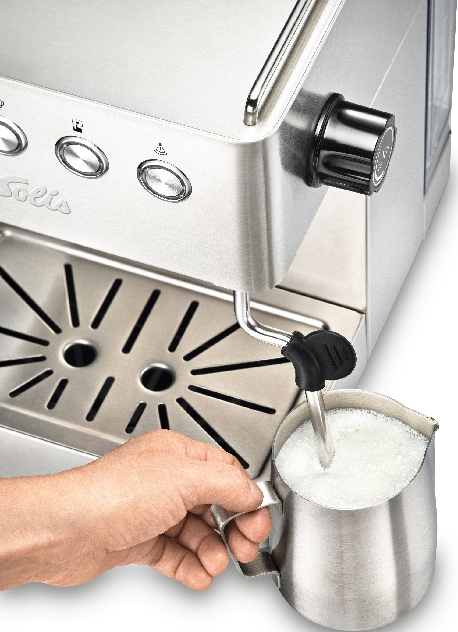 SOLIS OF SWITZERLAND Siebträgermaschine Silber Espressomaschine Gran Gusto | | Barista Milchaufschäumer 1014