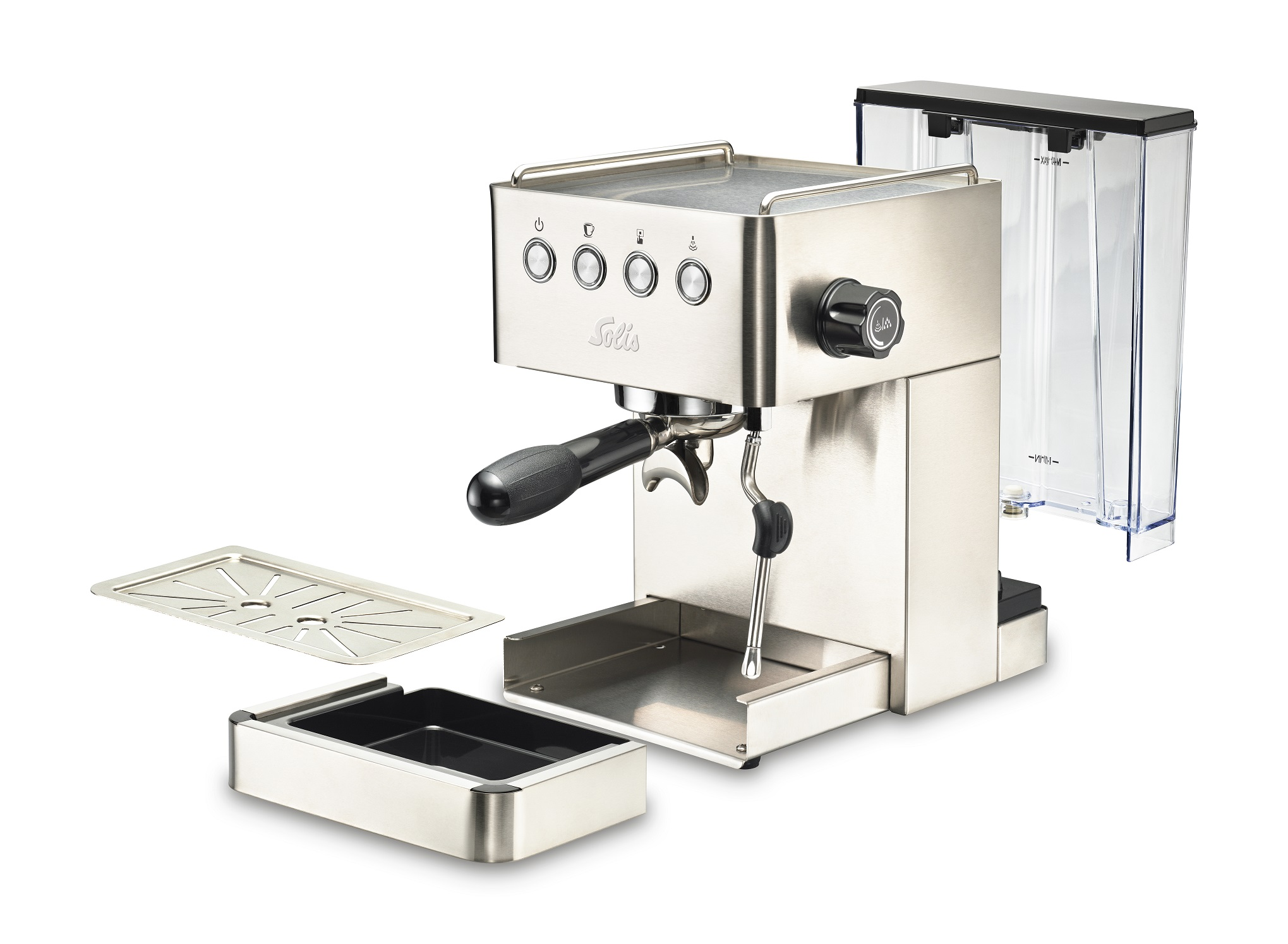 Espressomaschine SWITZERLAND Barista 1014 | Milchaufschäumer SOLIS Silber Gusto Gran | OF Siebträgermaschine