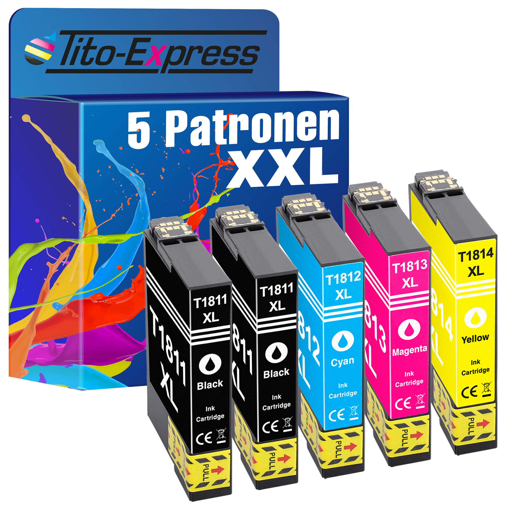 TITO-EXPRESS PLATINUMSERIE Epson 18XL (C13T18164010) ersetzt Cyan, Yellow 5er Magenta, Tintenpatronen T1811-T1814 Black, Set