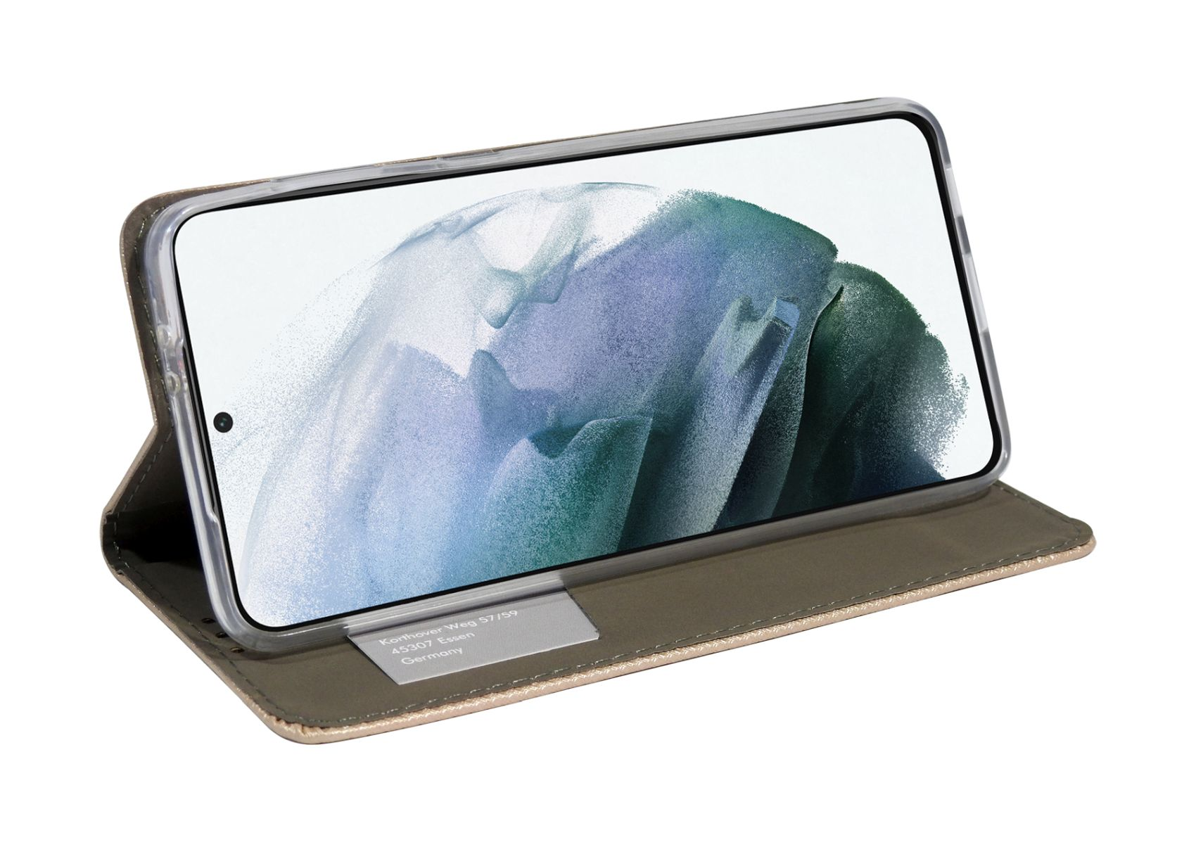Smartphone in einer Schutzhülle. Der Bildschirm ist sichtbar.